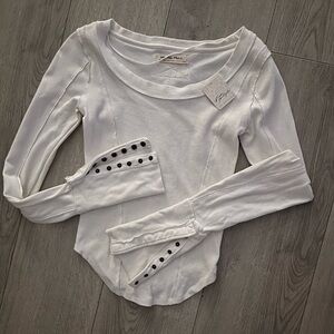Free People White/Cream Long Sleeve T-Shirt Snap Cuff Sz S NWT. Open to Offers